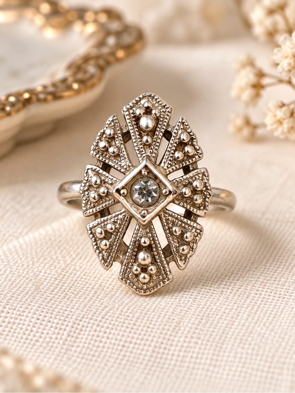 Vintage Avon Art Deco Style Silver-Tone Ring